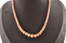 Angel skin coral long Necklace, (17.3in 76.0ct) silver color clasp, Certificate.