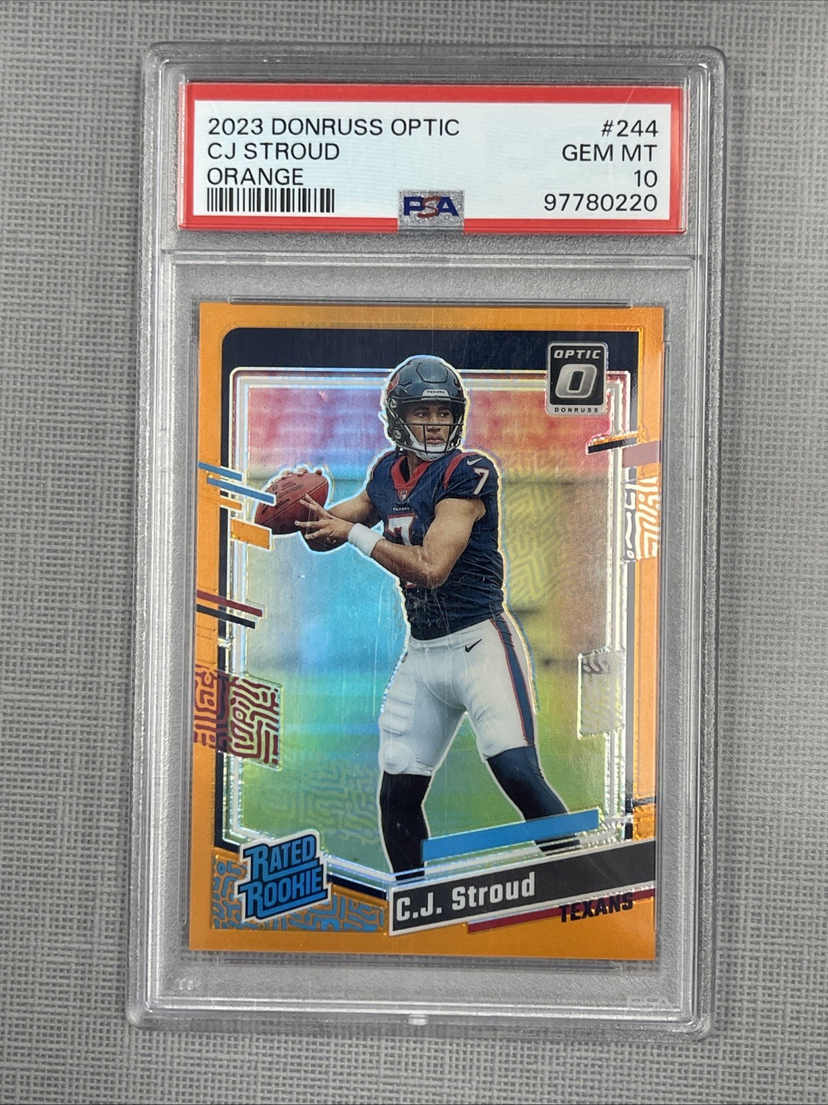 2023 Donruss Optic Orange /249 CJ Stroud RC #244 PSA 10 Rated Rookie