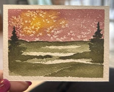ACEO Original Watercolor Painting Landscape Nature Countryside, 2.5x3.5 Inches