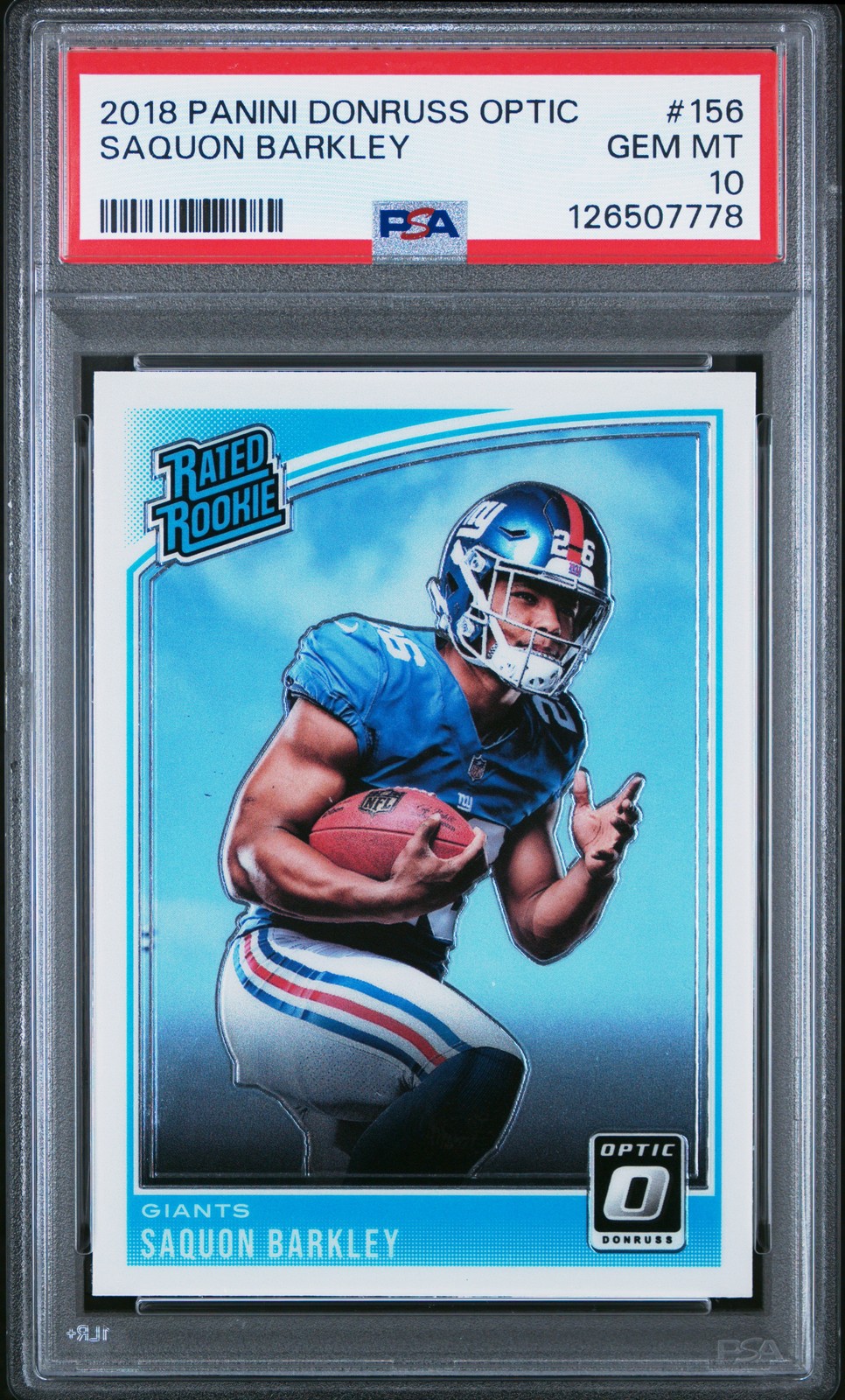 2018 PANINI DONRUSS OPTIC #156 SAQUON BARKLEY ROOKIE RC PSA 10