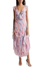 $565 - Ramy Brook Anika Ruffle Chiffon Dress in Vintage Pink Tulip Size 4