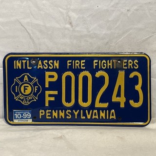 Pennsylvania International Association of Fire Fighters License Plate 10/99 Reg