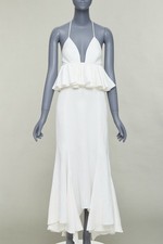 JUAN CARLOS OBANDO 2014 Runway ivory ruffle peplum plunge bridal dress US4 S