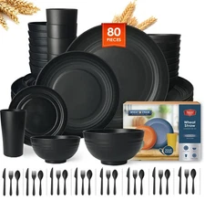 Teivio 88-Piece Plastic Dinnerware Set for 8, Wheat Straw Plates, Bowls, Cups...