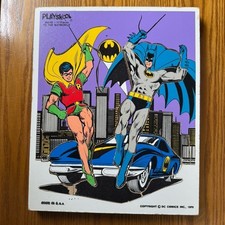 Playskool X DC Comics Puzzle Wooden VTG 1976 Batman Robin Batmobile 17 Pcs Toy