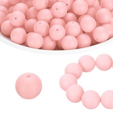 65Pcs Silicone Beads 15mm Round Rubber Focal Beads Bulk, Light Pink