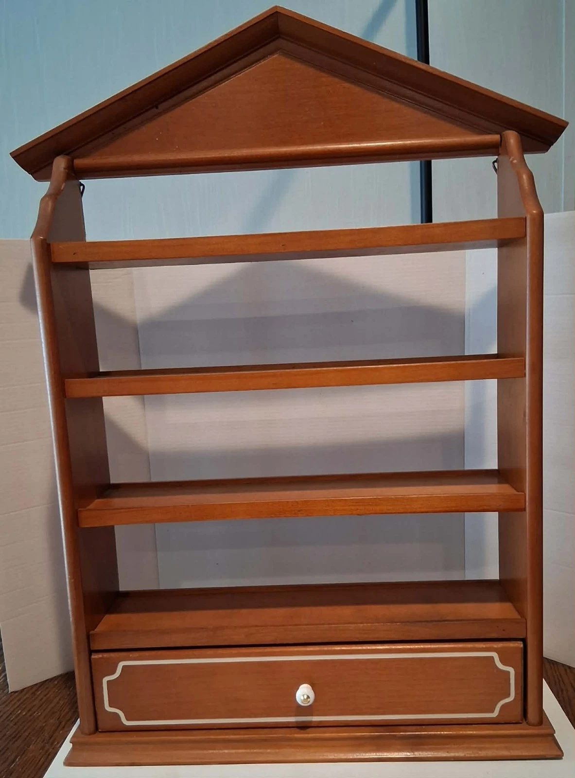 1989 Lenox Spice Village Original Rack ONLY Vintage Wood Display Shelf w/Drawer