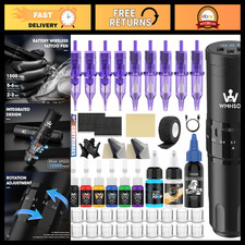 Cordless Rotary Tattoo Gun Practice Kit - 1500mAh Battery, Synthetic Skin Includ