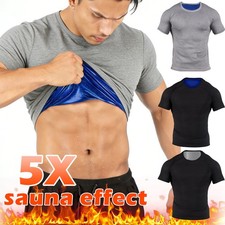 Men Sauna Suits Shirt Waist Trainer Workout Gym Sweat Enhancer Short Sleeve Tank