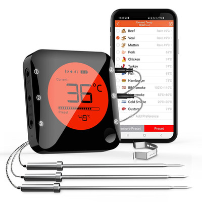 BFOUR Intelligentes Kochthermometer, Bluetooth-Fleischthermometer, Mit 3 Sonden.