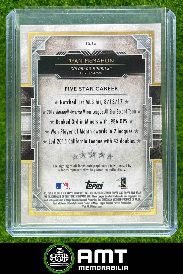 2018 Topps Five Star #FSA-RM Ryan McMahon Auto Colorado Rockies RC - Image 2 of 3