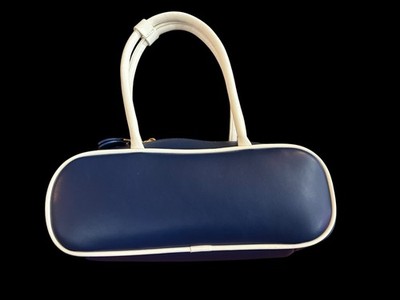 Blue White Faux Leather Bowling Bag Zip Closure Carry Handle