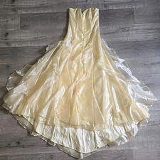Vtg Jessica McClintock Gunne Sax Dress Strapless Pale Yellow Satin Ball Gown 7/8