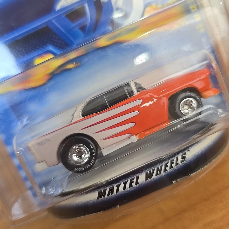 2000 Hot Wheels Final Run 2/12 '55 CHEVY Orange-White w/Real Riders Chrome NEW - Image 2 of 4
