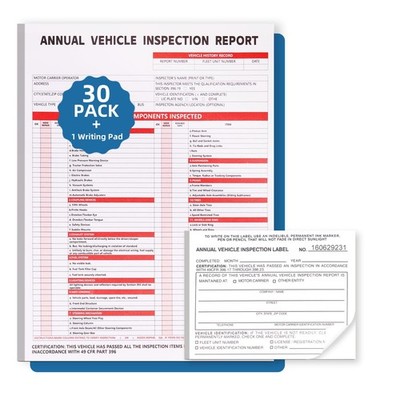 30-Pack Annual Vehicle Inspection Report Form, 3-Ply Carbonless Form and Hard...