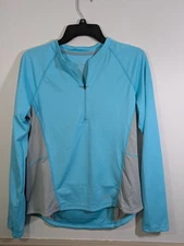 LL Bean Cycling Jersey Womens M Blue and Gray Long Sleeve 1/2 Zip Pullover