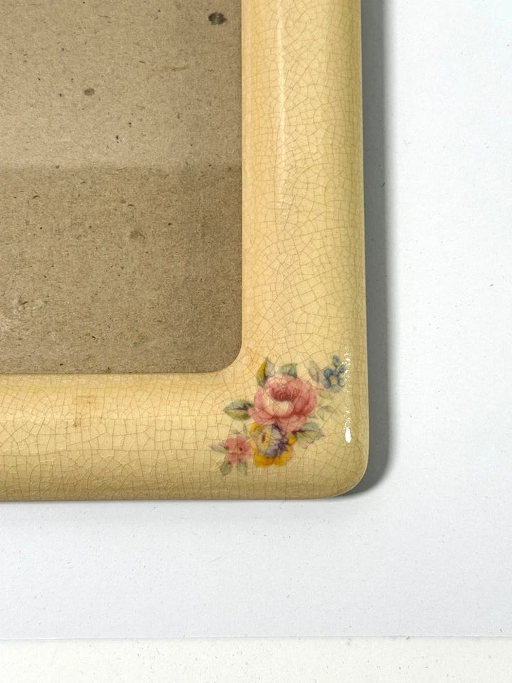 Vintage Ceramic Picture Frame 3.5x5 – Cream Crackle Glaze with Pink Roses - Image 3 of 4