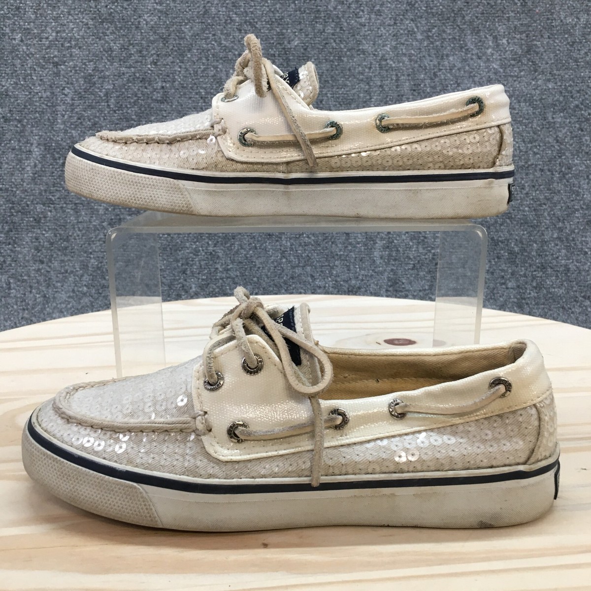Sperry Top Sider Boat Shoes Womens M Bahama Sequins White Lace Up Low  9447160