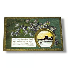 Postcard Birthday Wishes Floral Embossed Gilded c1912 Divided Back Card D169