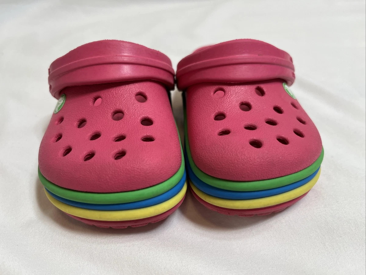 Crocs Ciabatta Paradise Pink Rainbow Band Retired Size C 6 Slip On Toddler Child