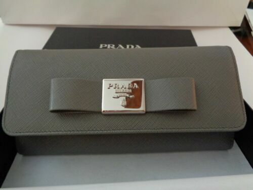 PRADA Soft Lux Bi-fold Wallet 2ML0492CX7F0116 Leather Gray NEW