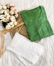 Handmade Modal Chikankari Kurti Pant Set Ethnic Wear Lucknowi Straight Kurti