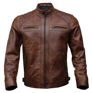 Style de coureur de café pour hommes Biker Moto Veste en cuir véritable de moutons