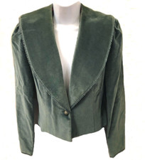 60's Vintage Gray Green Velvet Shawl Collar with Trim Short Lined Jacket sz 9