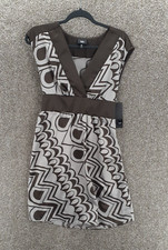 Mossimo Dress Womens M Brown Abstract Boho Sleeveless Silky A-Line Tie Waist NWT