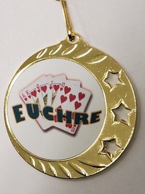 Euchre Game Gold Color Medal winner, champion, Best Team, your engraving, ribbon