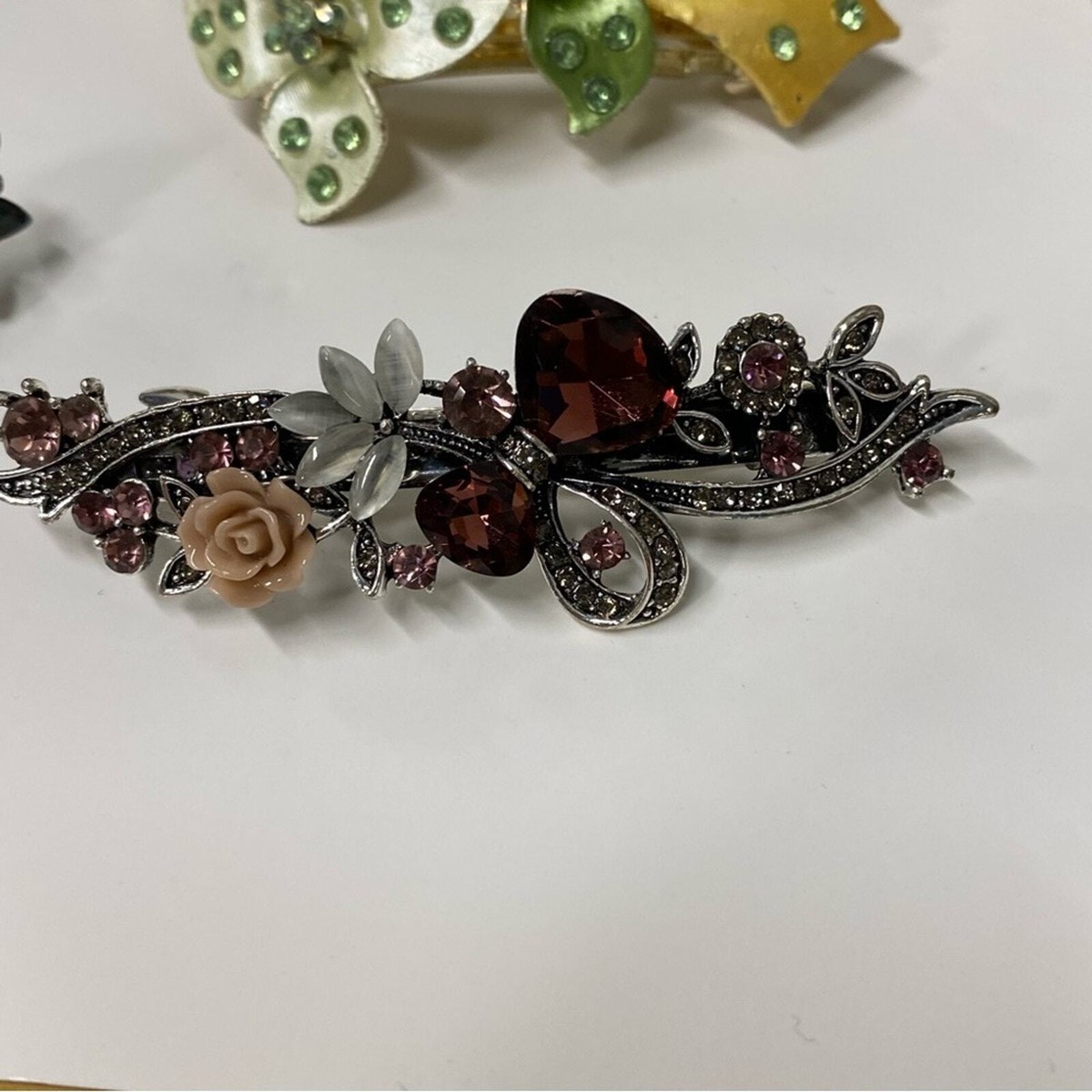Bridal Hair Barrette Clip Floral Rhinestone Cottage Wedding 6 Pc lot Goledwedy Crystal Flower Bridal Hair Clips - 2 Pack  main image 4