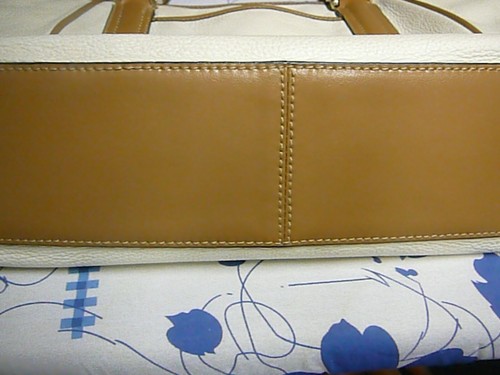 Leather Bag 17”x11” Dana Buchman - Cream/Tan Trim - Picture 8 of 12