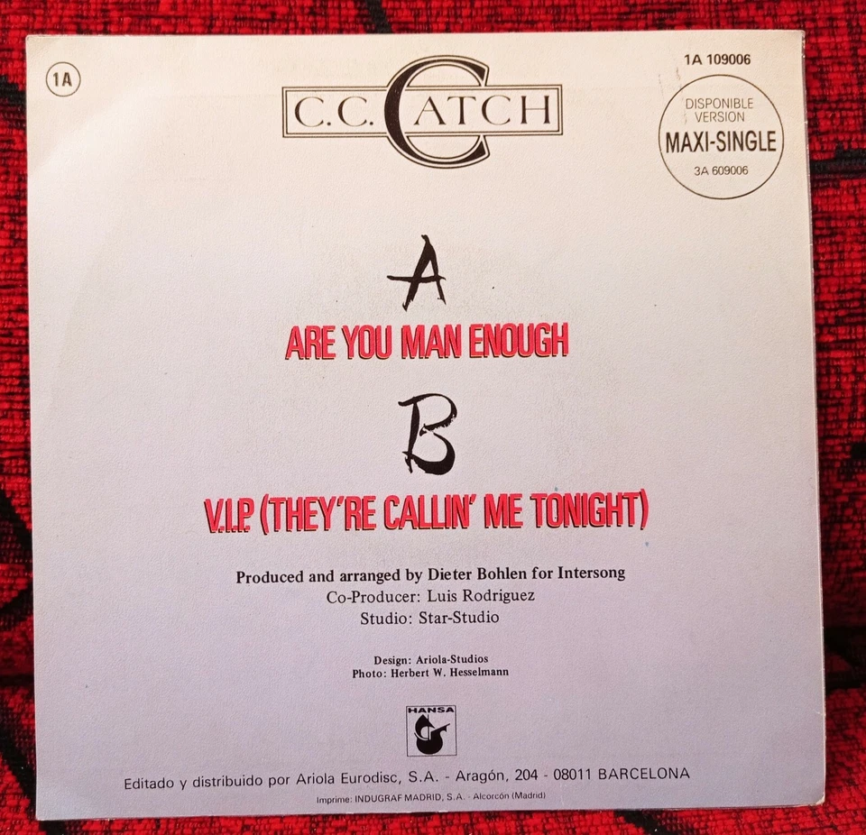 C.C. CATCH ** Are You Man Enough ** 1987 Spain PROMO 7" Single - Image 2 of 4