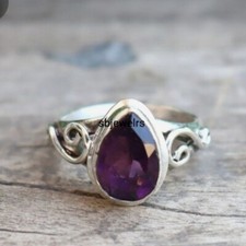 Natural Amethyst Gemstone 925 Sterling Silver Handmade Ring Mother Gift D-401