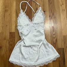 NWOT White Satin Lace Slip Dress Crossback Bow Small