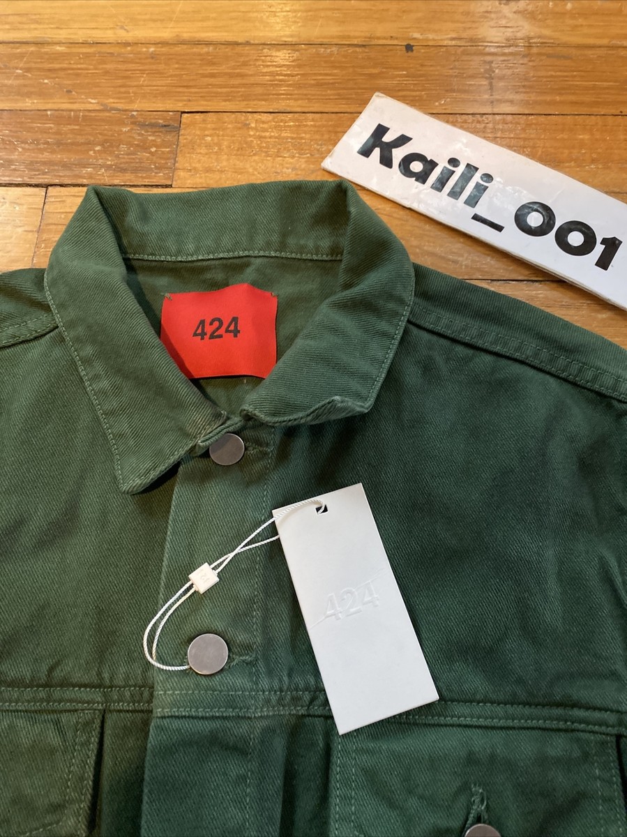 424 Fairfax Painted Trucker Denim Jacket Size Medium Green AW18 BB