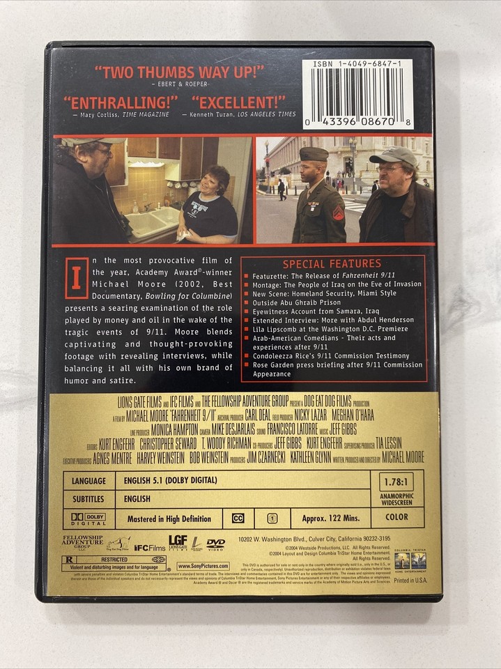 Fahrenheit 9/11 (DVD, 2004) In Case Michael Moore Movie 43396086708| eBay