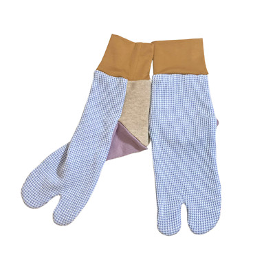 Tabi Socks Split  Two Toe 　Light blue waffle x camel  handmade NEW