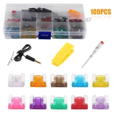 100pcs Micro Mini Blade Fuse Kit Tester Pen 3-35A Car Circuit Voltage Tester C#
