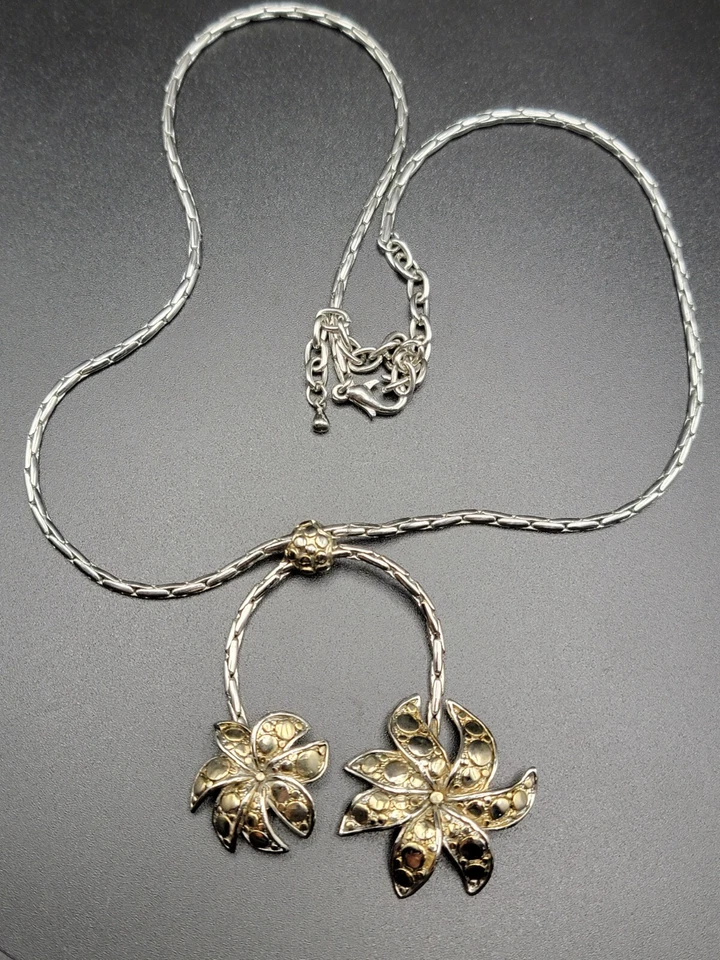 Collar de cadena de trigo ajustable de 20" con flores de punto tono dorado plateado amarillo Foto 2 de 4