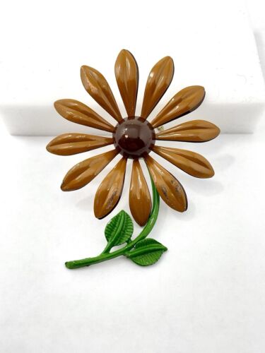 Broche prendedor floral vintage de la década de 1950 retro antiguo marrón tierra ocre - Imagen 3 de 8