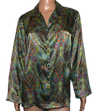 Victoria's Secret Green Multicolor Paisley Satin V-Neck Sleep Shirt XS