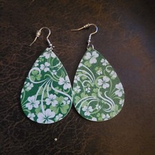 Faux Leather Green Swirly Shamrock Dangle Drop Earrings for St. Patrick's Day