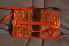 Sac cuir rouge et python vintage