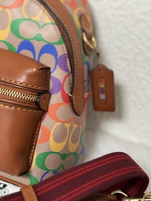 Coach Charter Backpack 18 In Rainbow Signature Canvas NWT