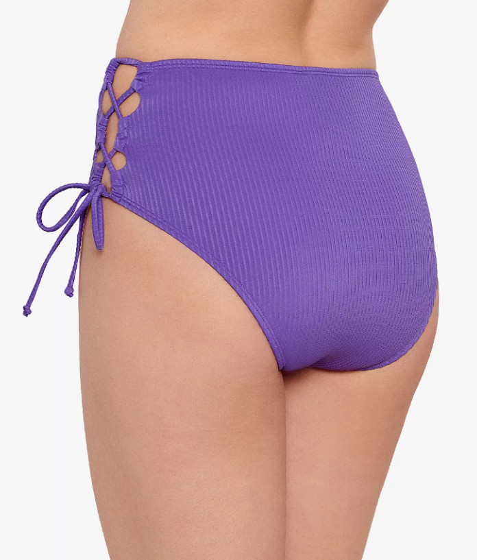Salt + Cove Juniors' Raised Rib Lace-Side Bikini Bottoms Purple Size M  4775