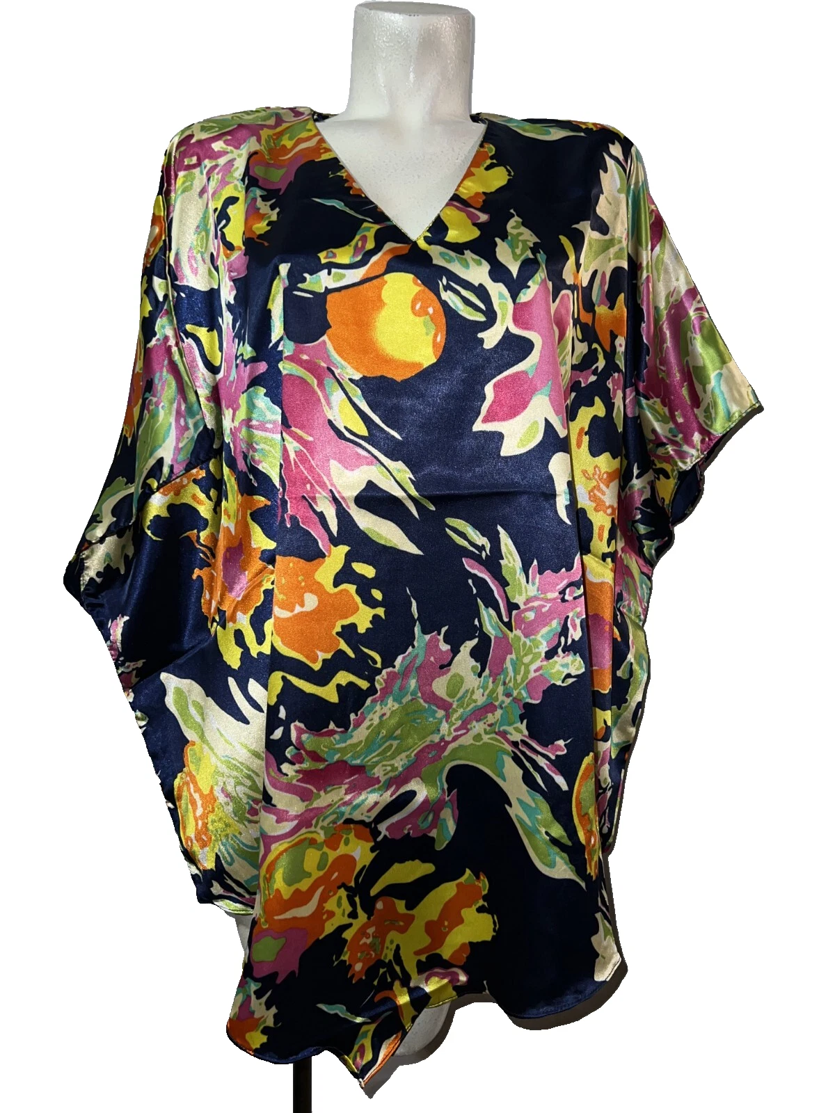 New ASHRO Top Free Size Multi Pullover V-Neck Flowy Polyester Relaxed Fit Poncho