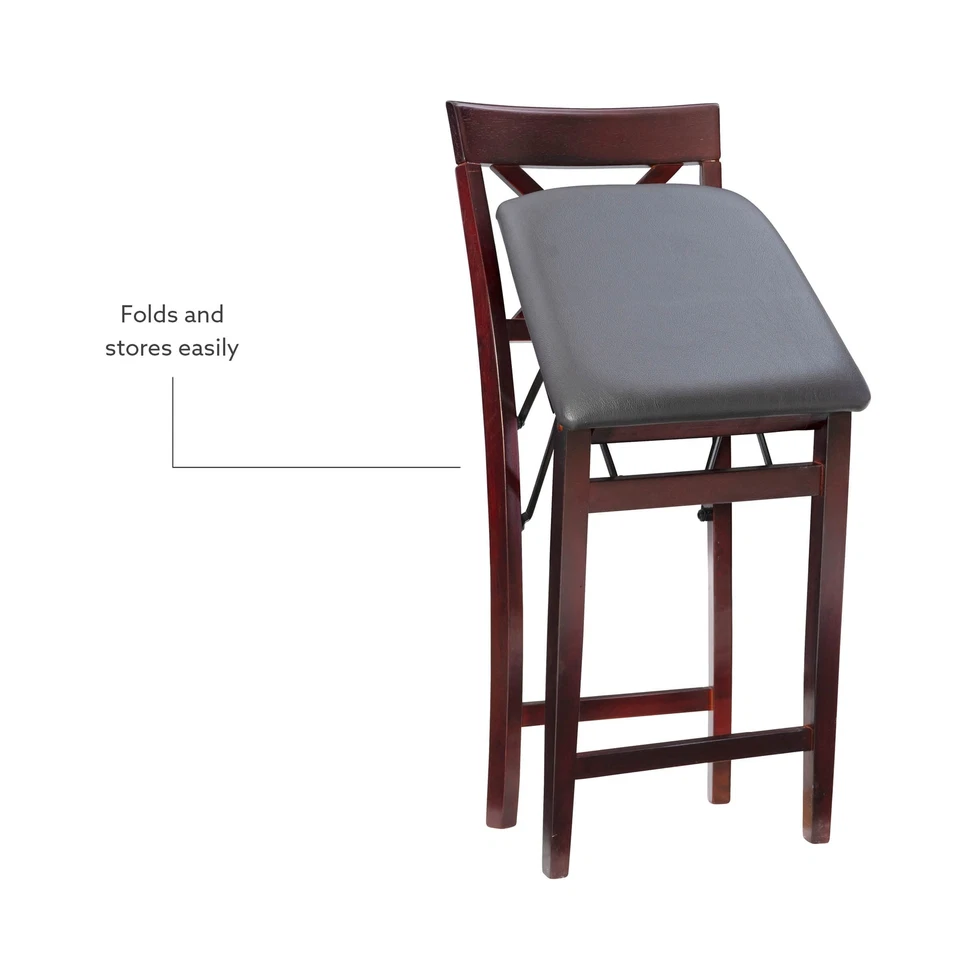 Merlot Brown Folding Counter Stool with X Back and Padded Faux Leather Seat - Image 4 of 4