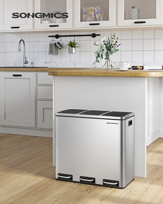 SONGMICS Mülleimer mit 3 Fächern 3 x 18 L - Edelstahl (LTB54NL 