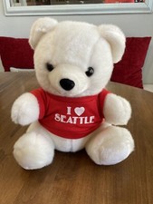 Vintage Plush Bear Wearing I Love Seattle T-shirt 1990s Heart PNW Washington 9
